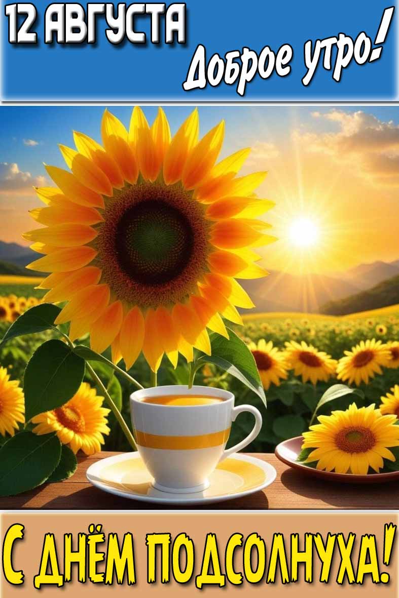 Открытка "12 августа доброе утро! С днём Подсолнуха!"