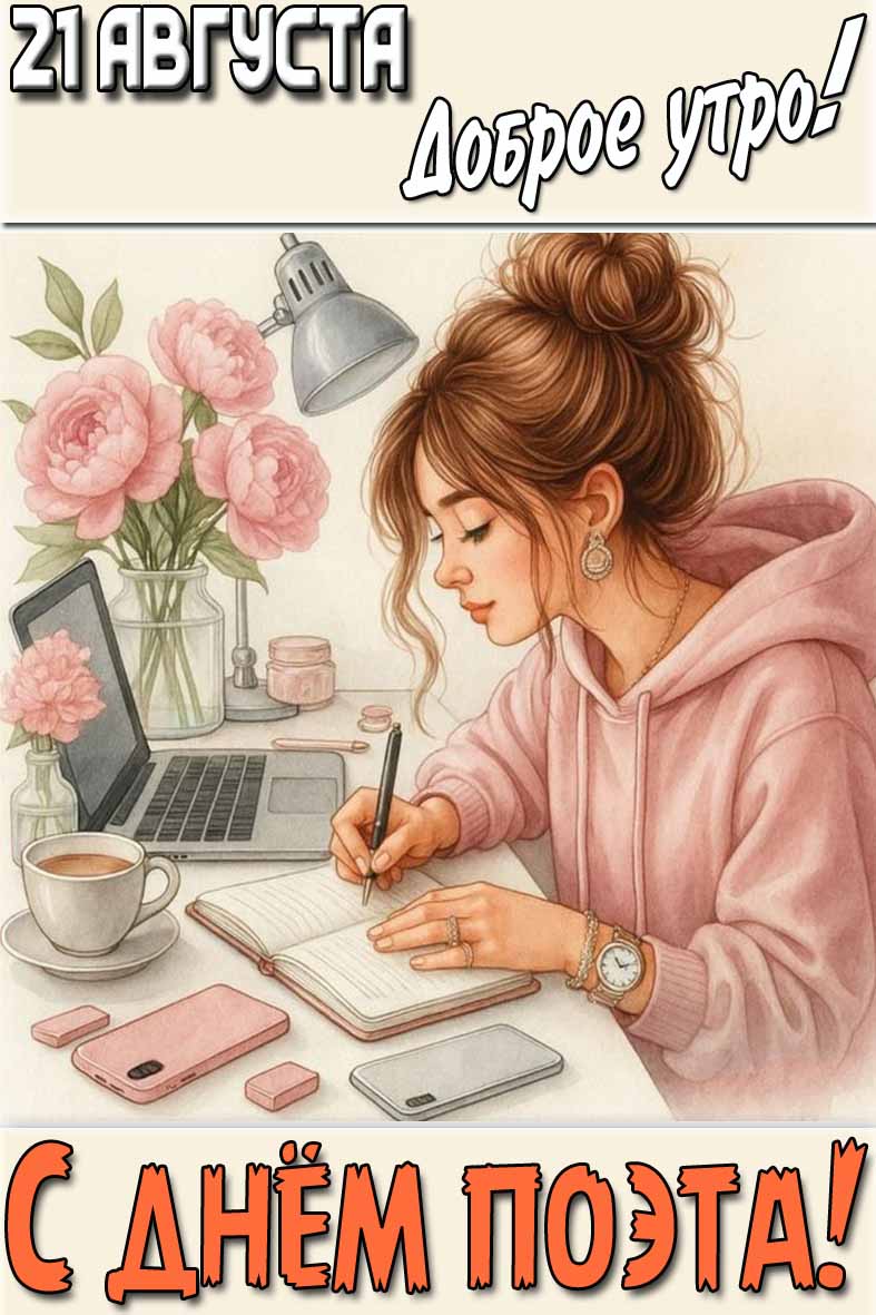 Открытка "21 августа доброе утро! С днём поэта!"