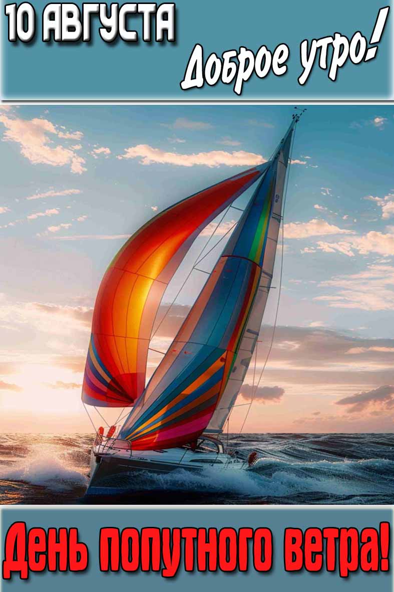 Открытка "10 августа доброе утро! День попутного ветра!"