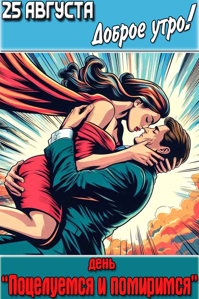 Страстная открытка "25 августа доброе утро! День «поцелуемся и помиримся»!"