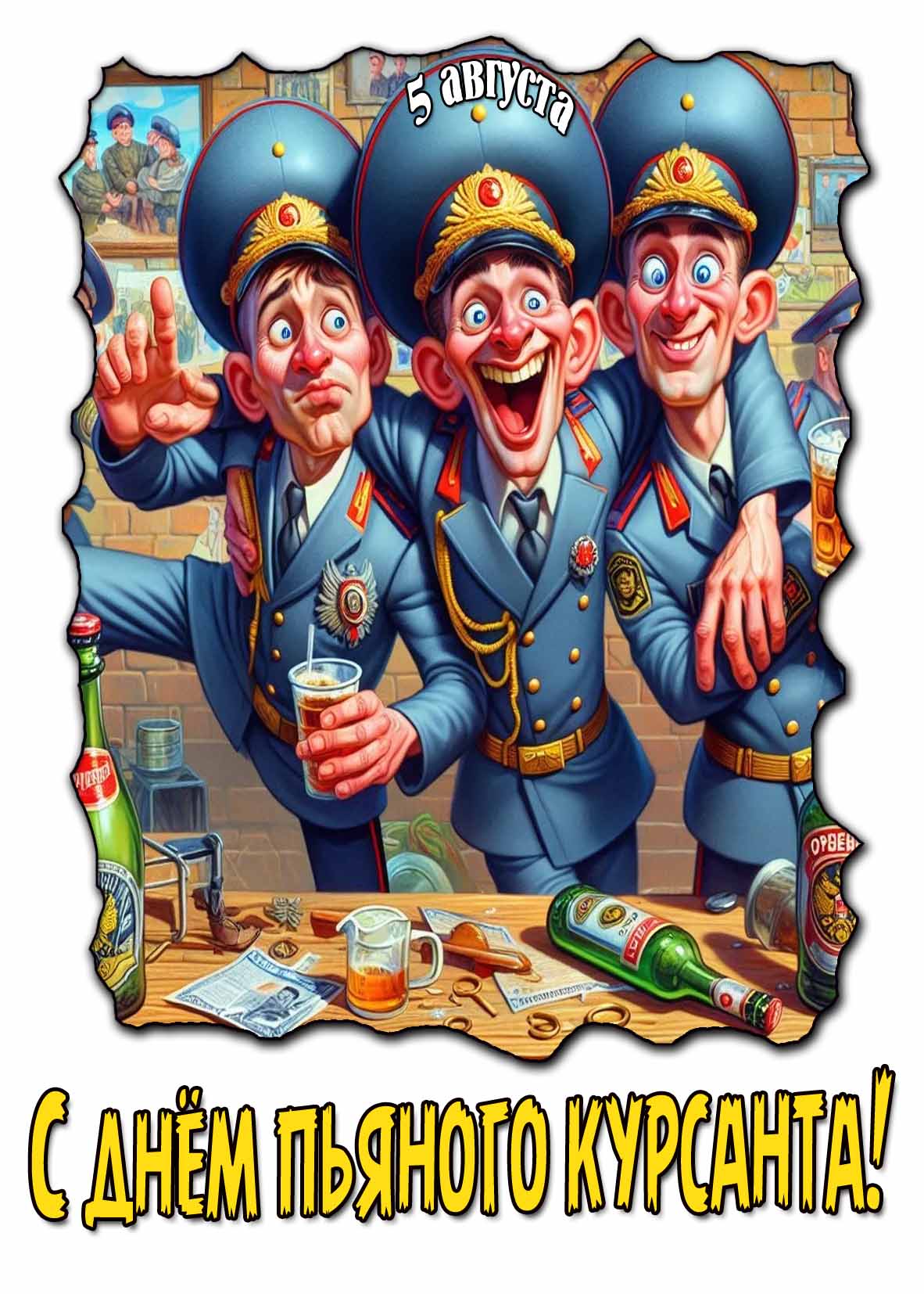 Весёлая открытка с днём пьяного курсанта 5 августа