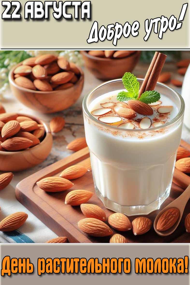 Открытка "22 августа доброе утро! День растительного молока!"