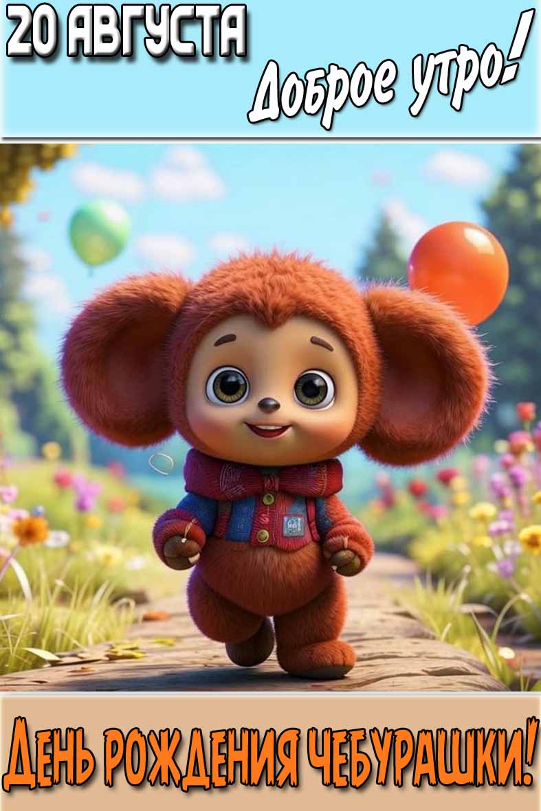 Открытка "20 августа доброе утро! День рождения Чебурашки!"