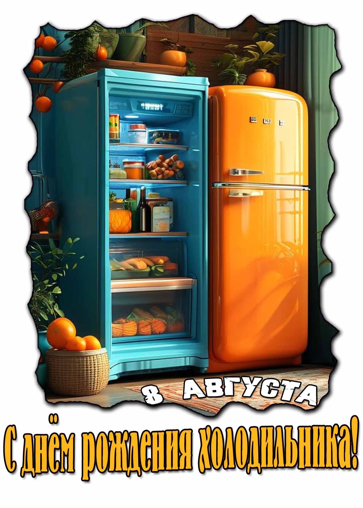 Красивая открытка с днём рождения холодильника - 8 Августа