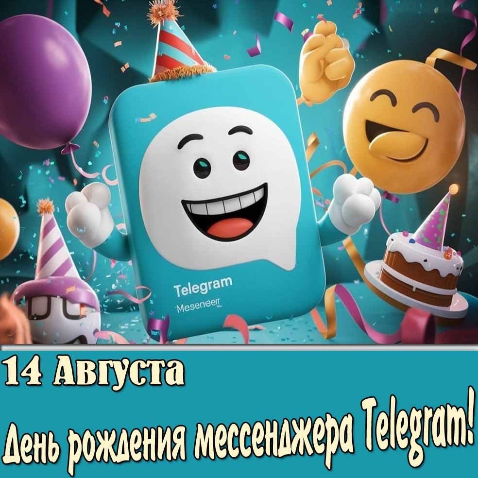 Картинка 14 августа - день рождения мессенджера Telegram