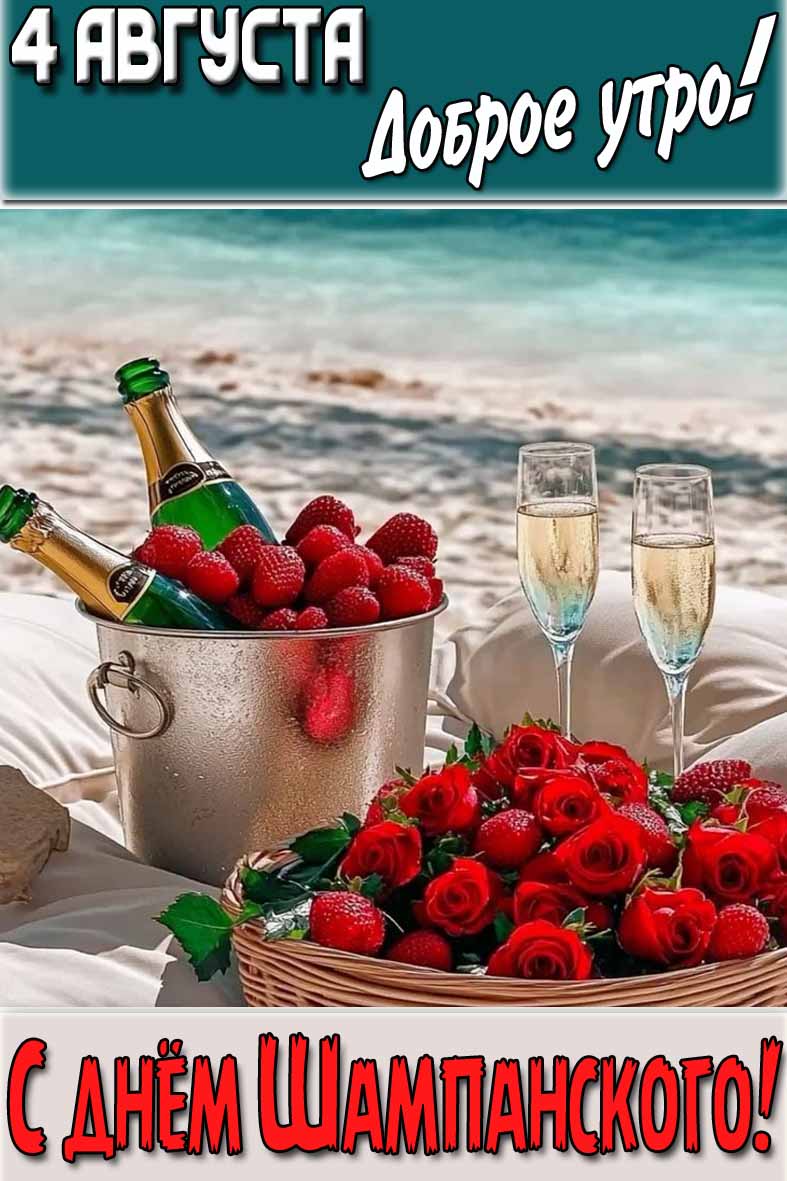 Открытка "4 Августа доброе утро! С днём Шампанского!"
