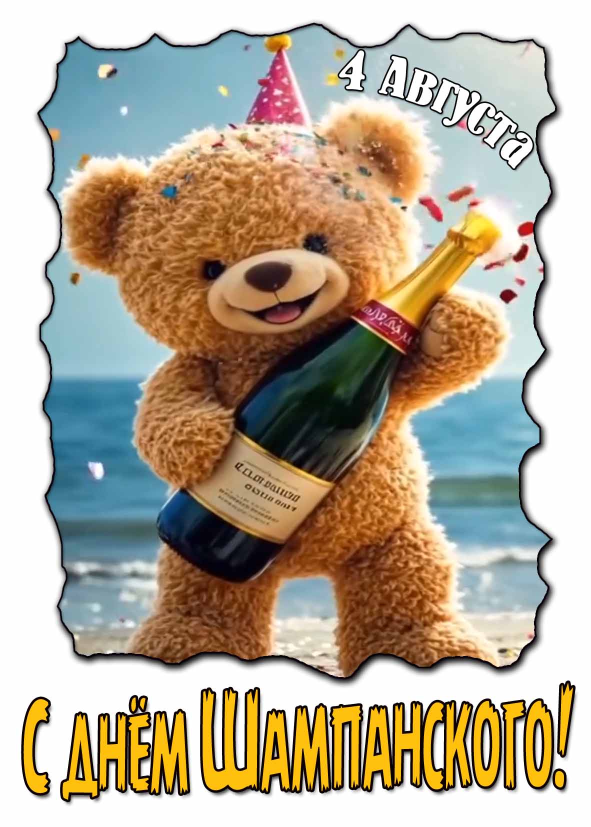 Прикольная открытка с днём шампанского 4 Августа