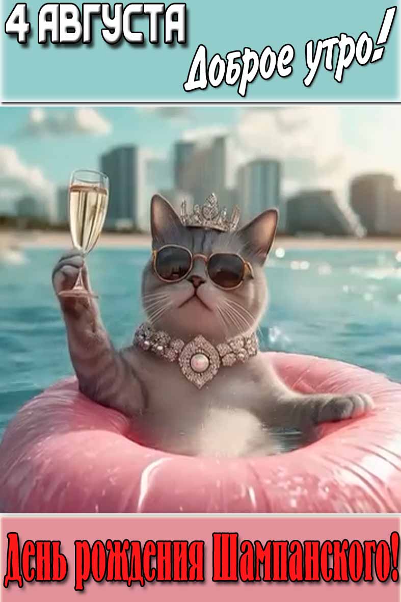 Прикольная картинка "4 Августа доброе утро! День рождения шампанского!"