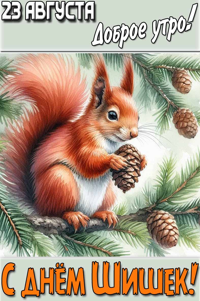 Открытка "23 августа доброе утро! С днём шишек!"