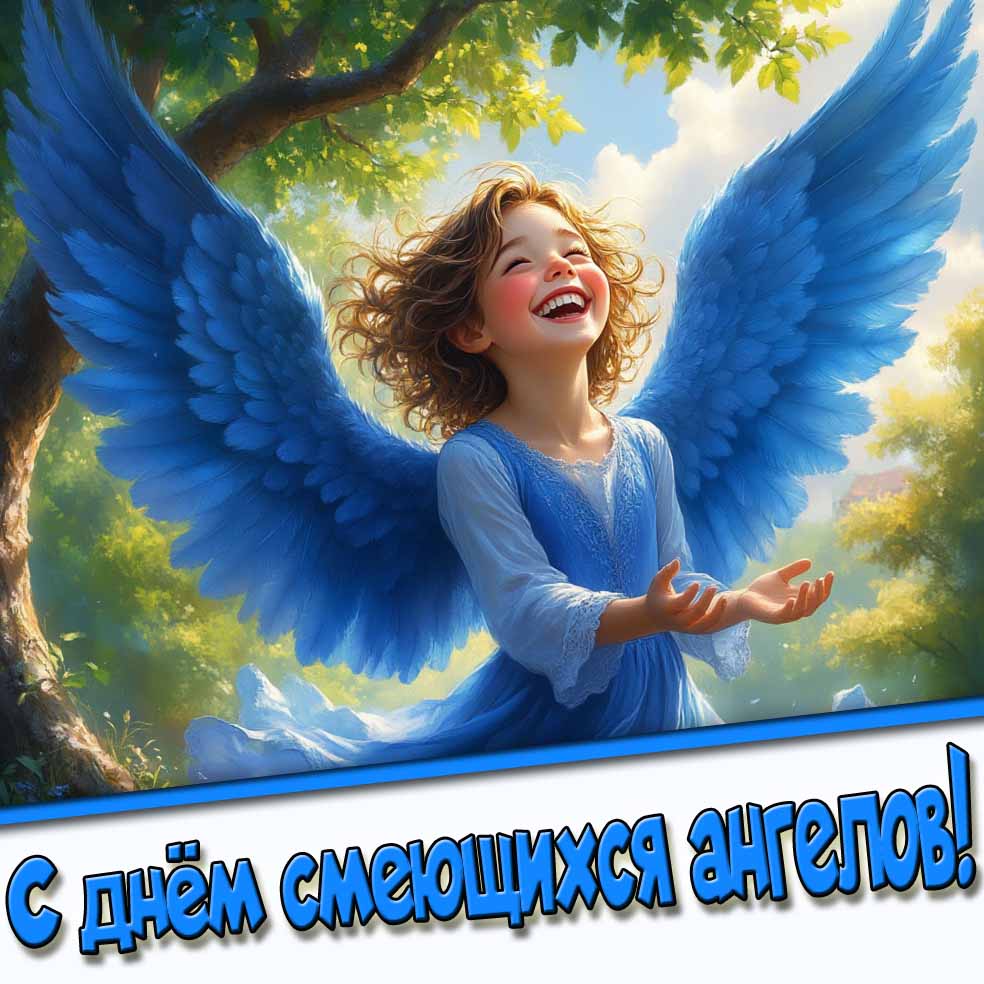 Красивая открытка с днём смеющихся ангелов