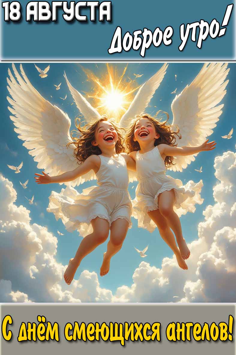 Картинка "18 августа доброе утро! С днём смеющихся ангелов!"