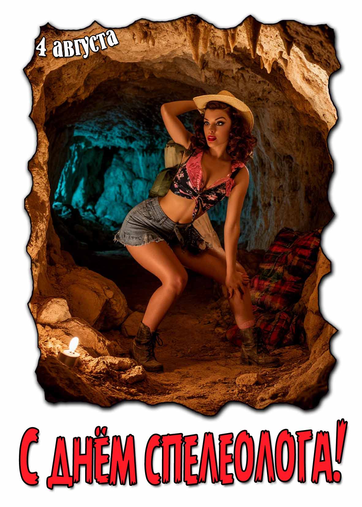 Открытка с днём спелеолога 4 августа с красивой девушкой