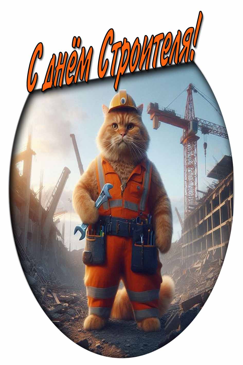 С днём строителя! - открытка с котом