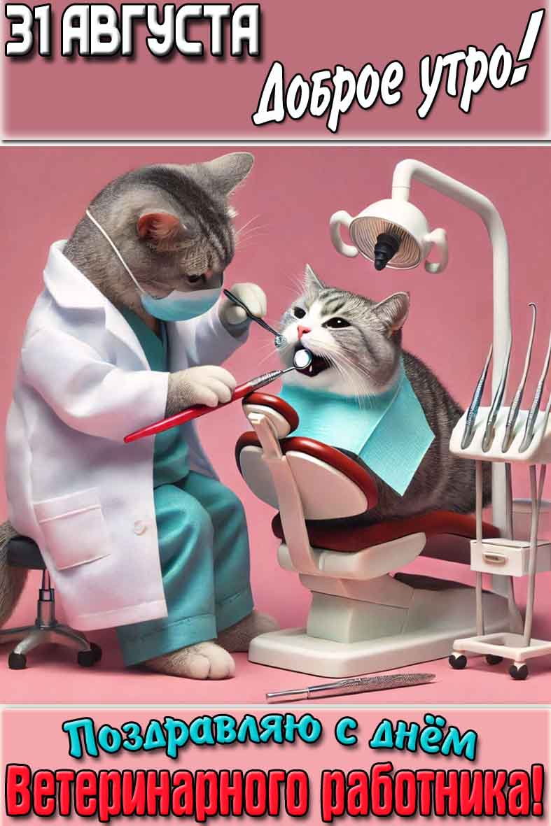 Открытка "31 августа доброе утро! Поздравляю с днём ветеринарного работника!"