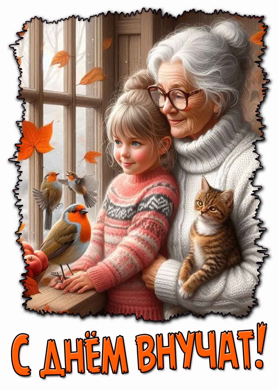 Осенняя открытка с днём внучат