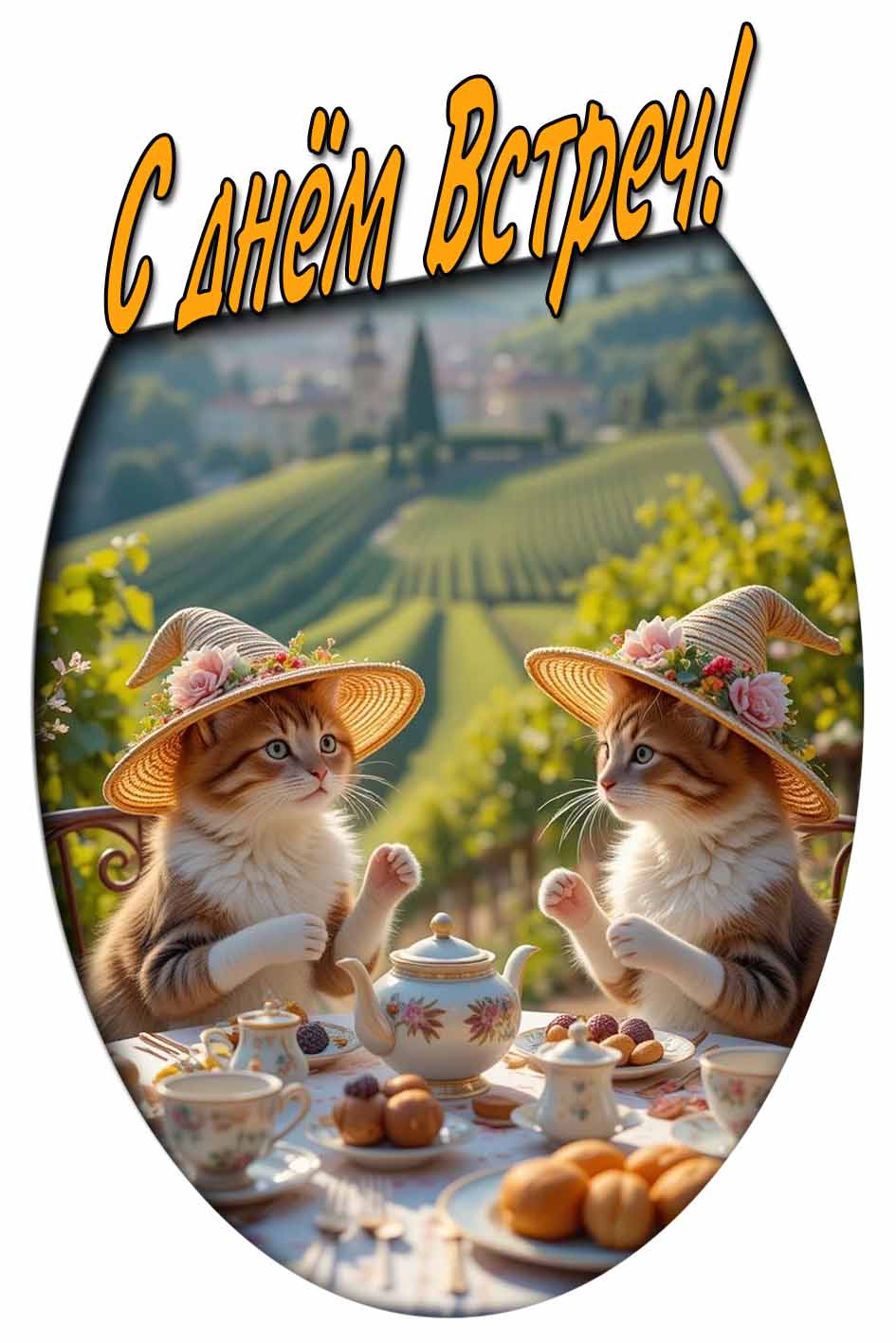 С днём Встреч! - летняя открытка с кошками