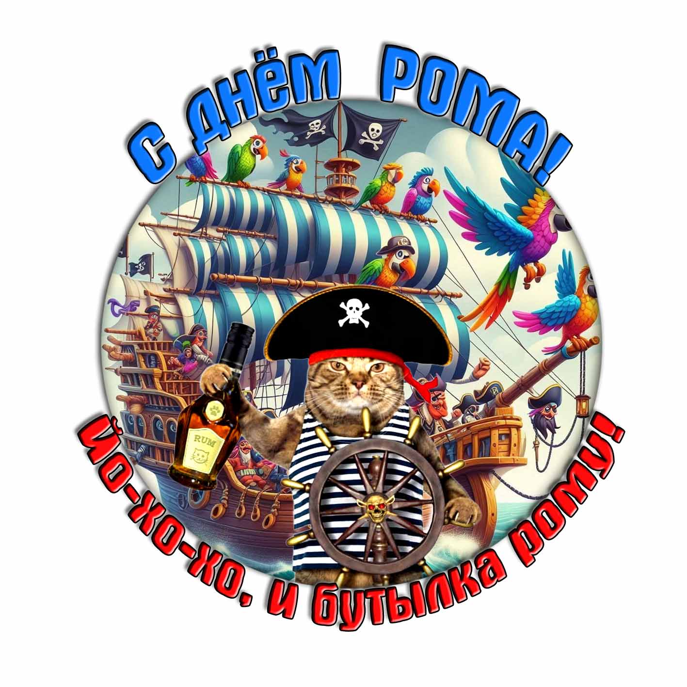Смешная картинка "С днём Рома! Йо-хо-хо, и бутылка рому!"