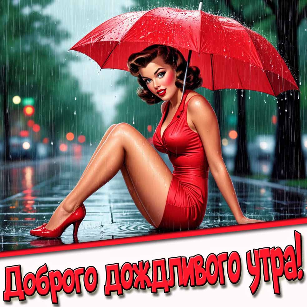 Доброго дождливого утра! - пин ап картинка с красивой девушкой