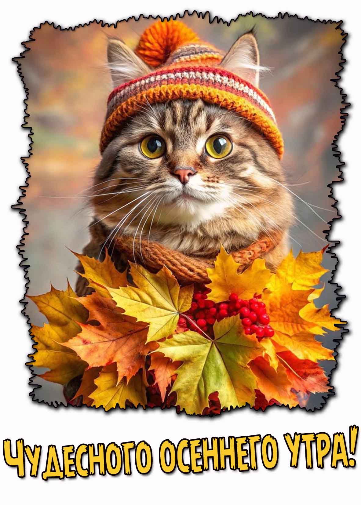 Чудесного осеннего утра! - прикольная картинка с котом