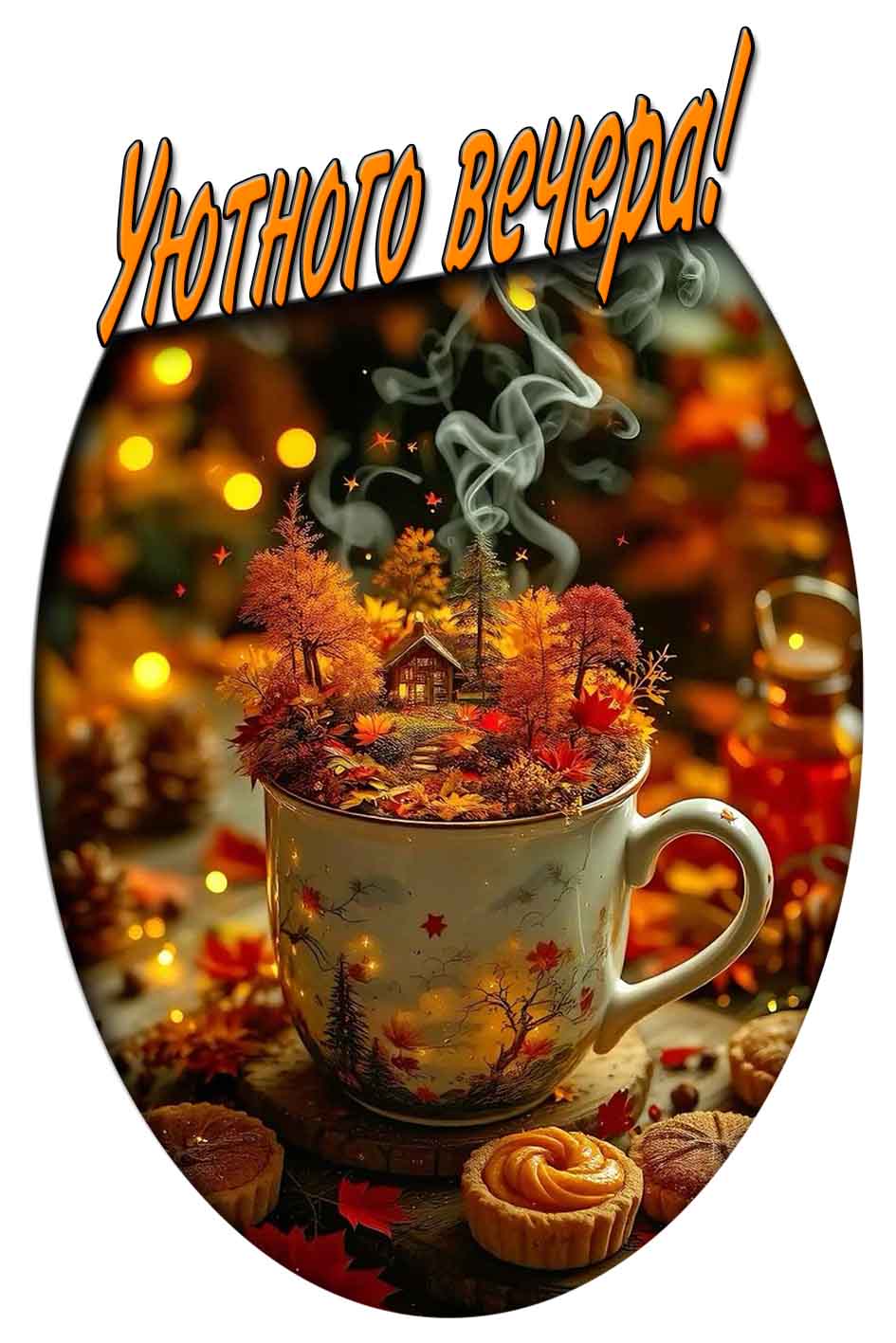 Осенняя картинка с надписью "Уютного вечера!"