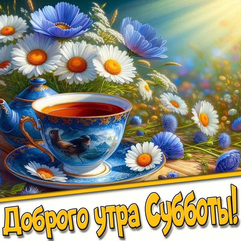 Доброго утра субботы! - летняя картинка с ромашками и чаем