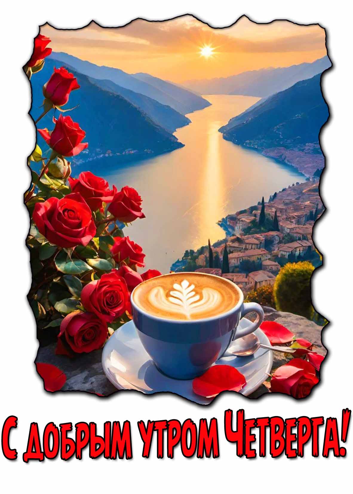 С добрым утром четверга! - картинка с розами и кофе