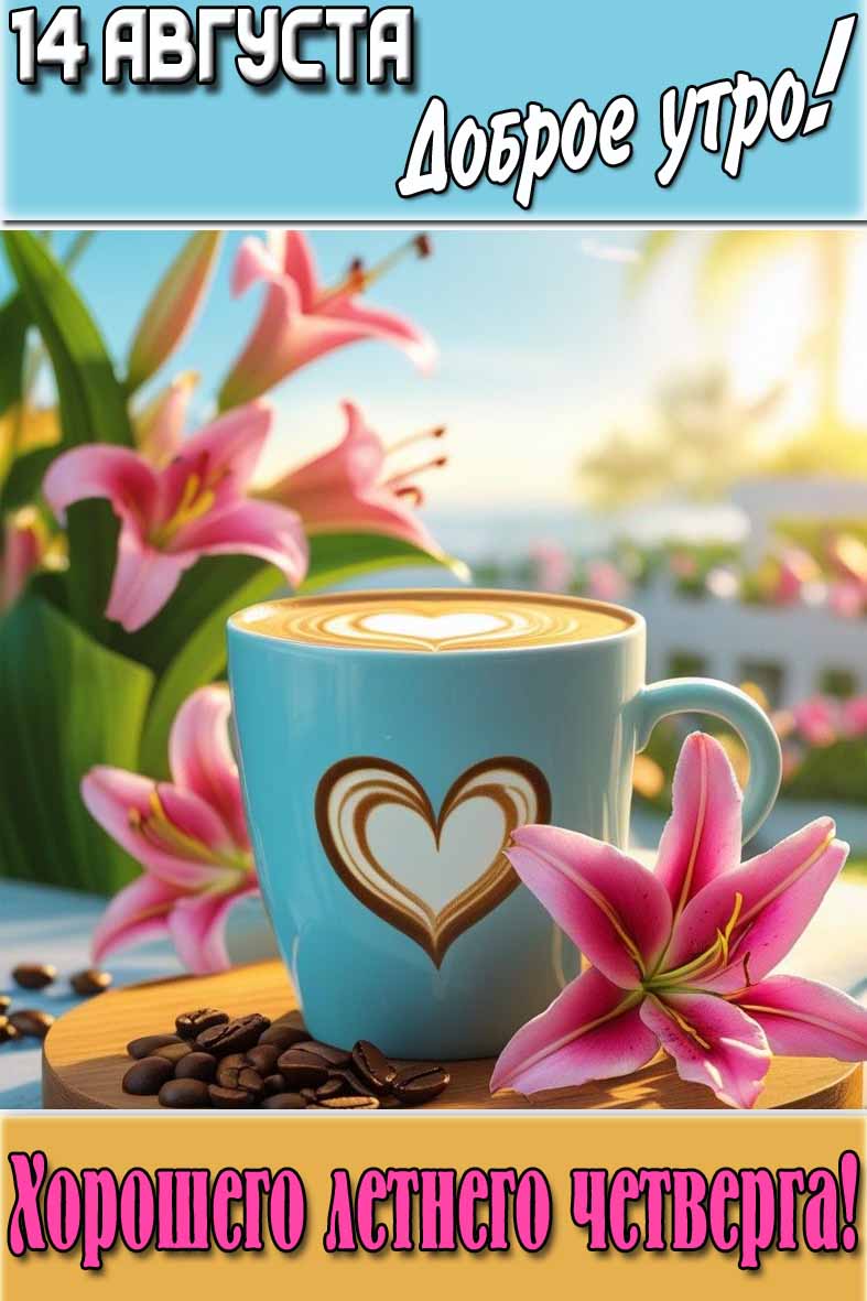 Открытка "14 августа доброе утро! Хорошего летнего четверга!"