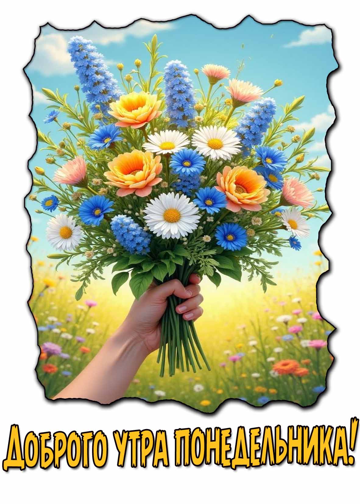 Доброго утра понедельника! - открытка с букетом цветов
