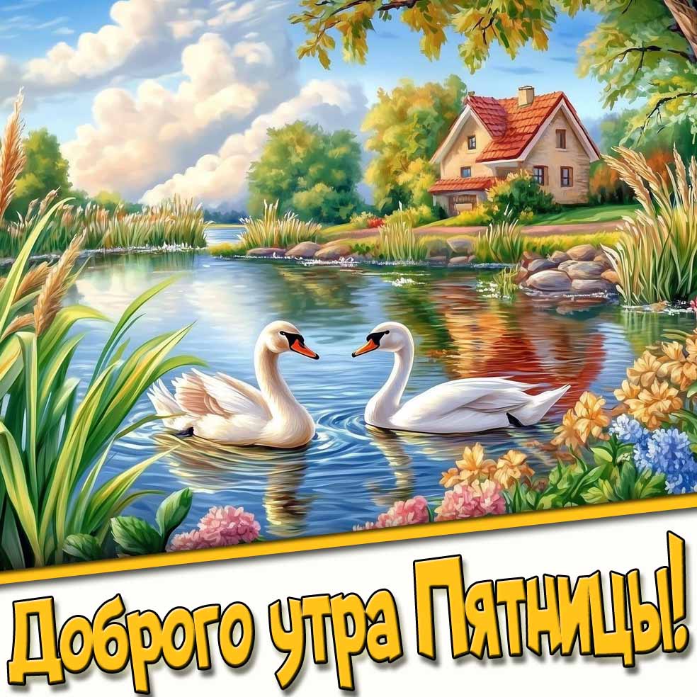 Доброго утра Пятницы! - летняя картинка с лебедями
