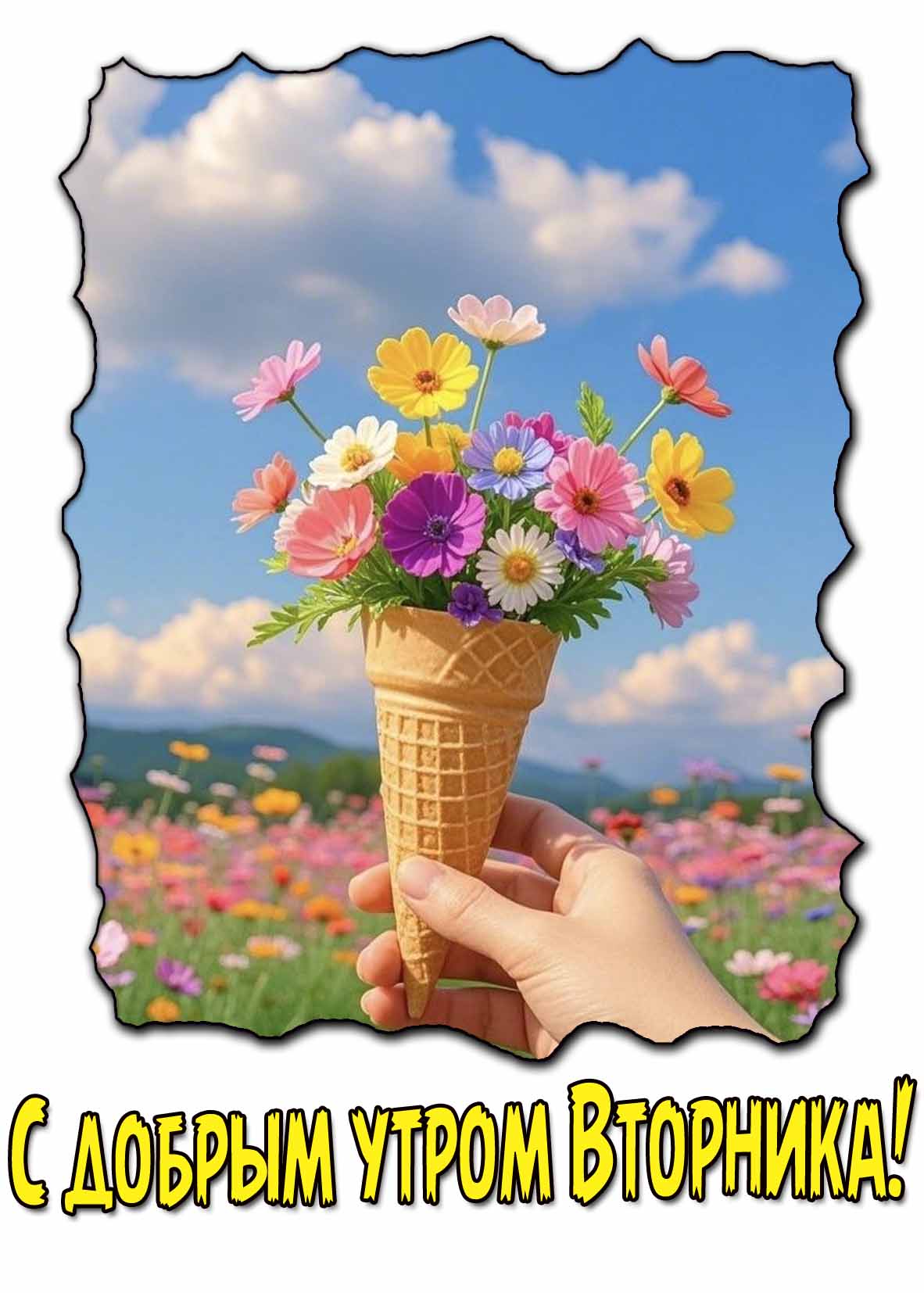 Открытка с добрым утром вторника с цветами