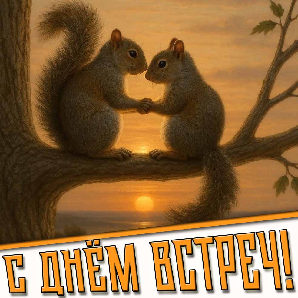 С днём встреч! - красивая открытка с белочками