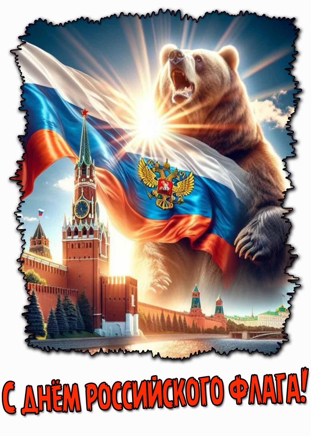 Картинка с днём российского флага с медведем