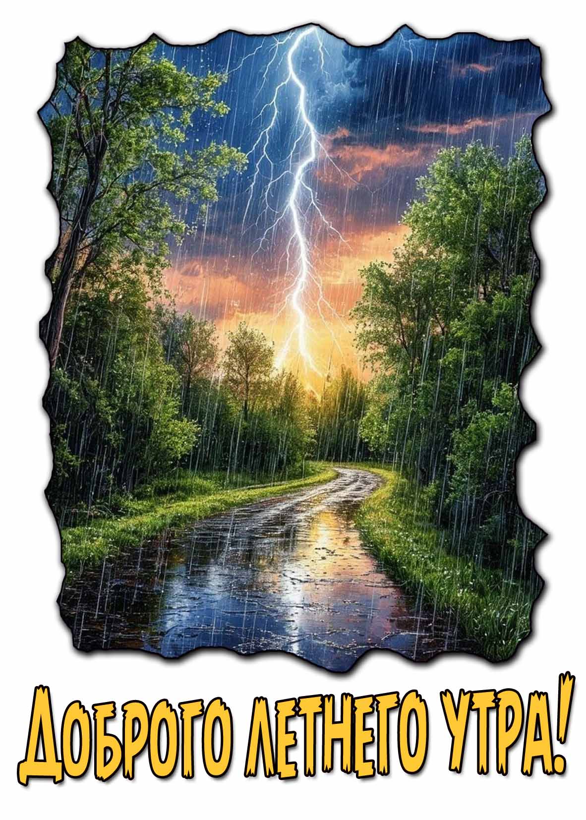 Доброго летнего утра! - открытка с дождиком и грозой