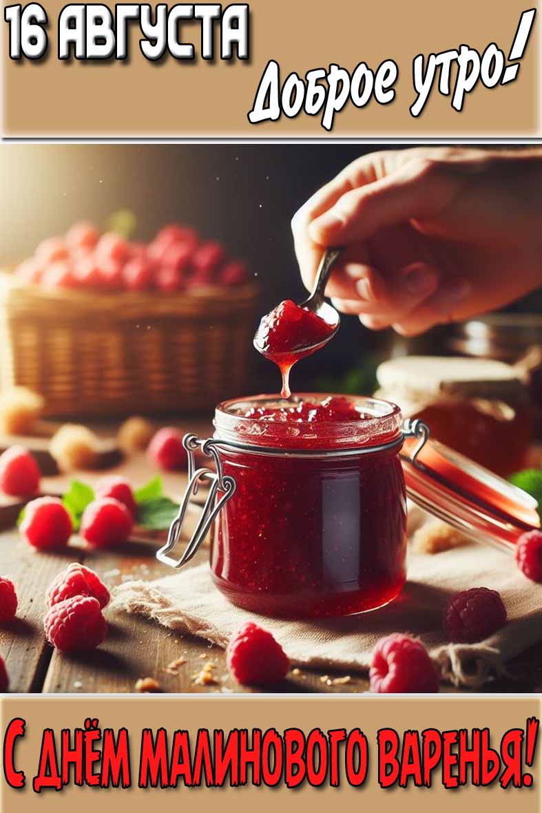 Открытка "16 августа доброе утро! С днём малинового варенья!"