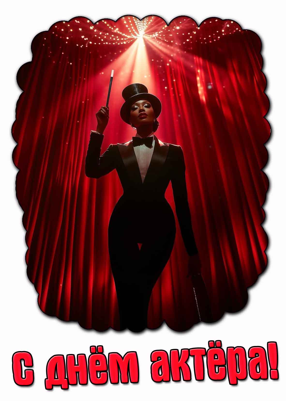 Открытка с красивой девушкой мулаткой и надписью : С днём актёра!