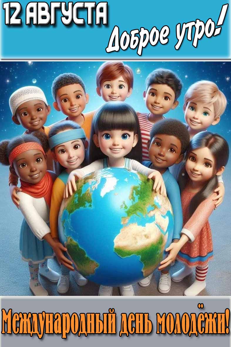 Открытка "12 августа доброе утро! Международный день молодёжи!"