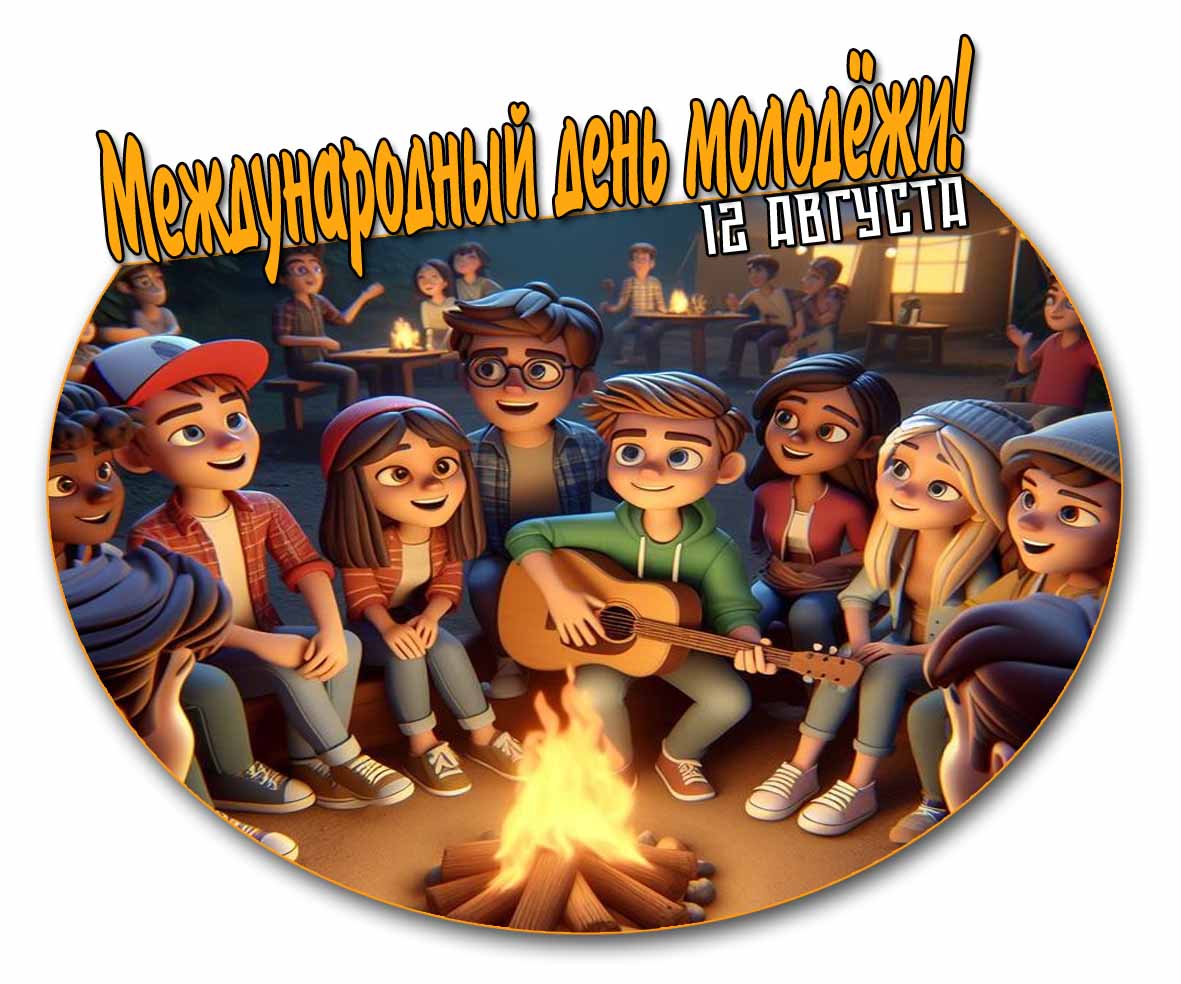 Мультяшная открытка на Международный день молодёжи 12 августа