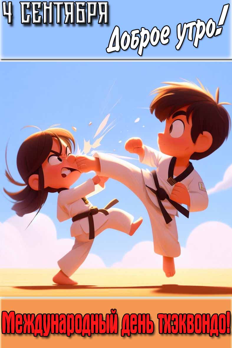 Открытка "4 сентября доброе утро! Международный день тхэквондо!"