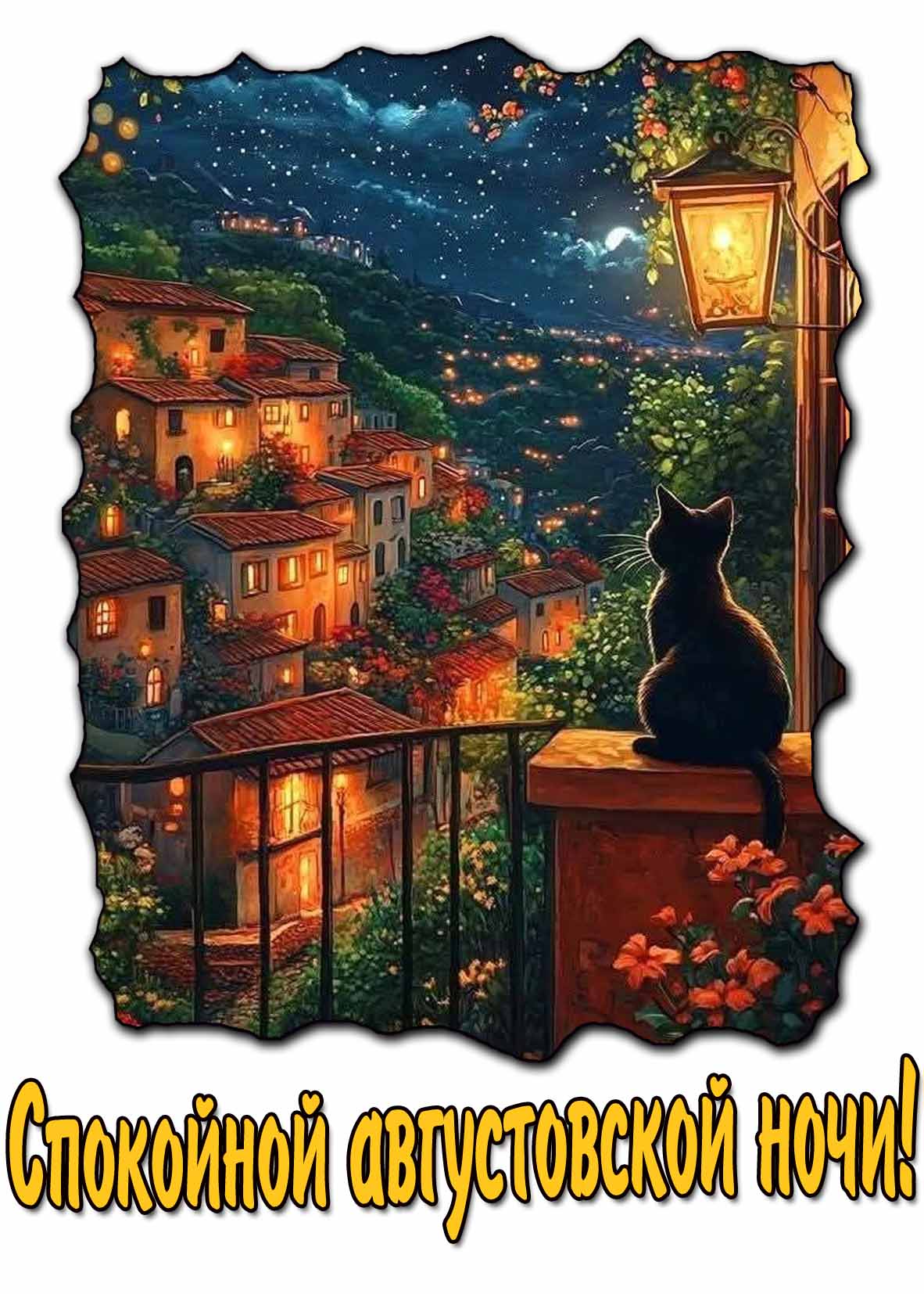 Красивая открытка спокойной августовской ночи