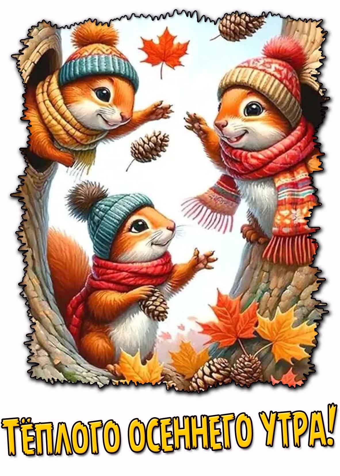 Тёплого осеннего утра! - прикольная картинка с белками