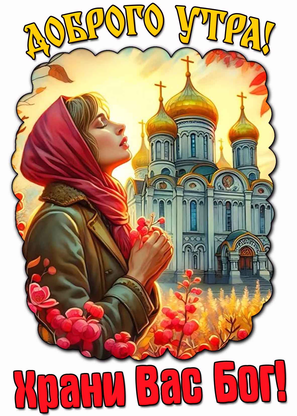 Осеняя открытка "Доброго утра! Храни Вас Бог!"