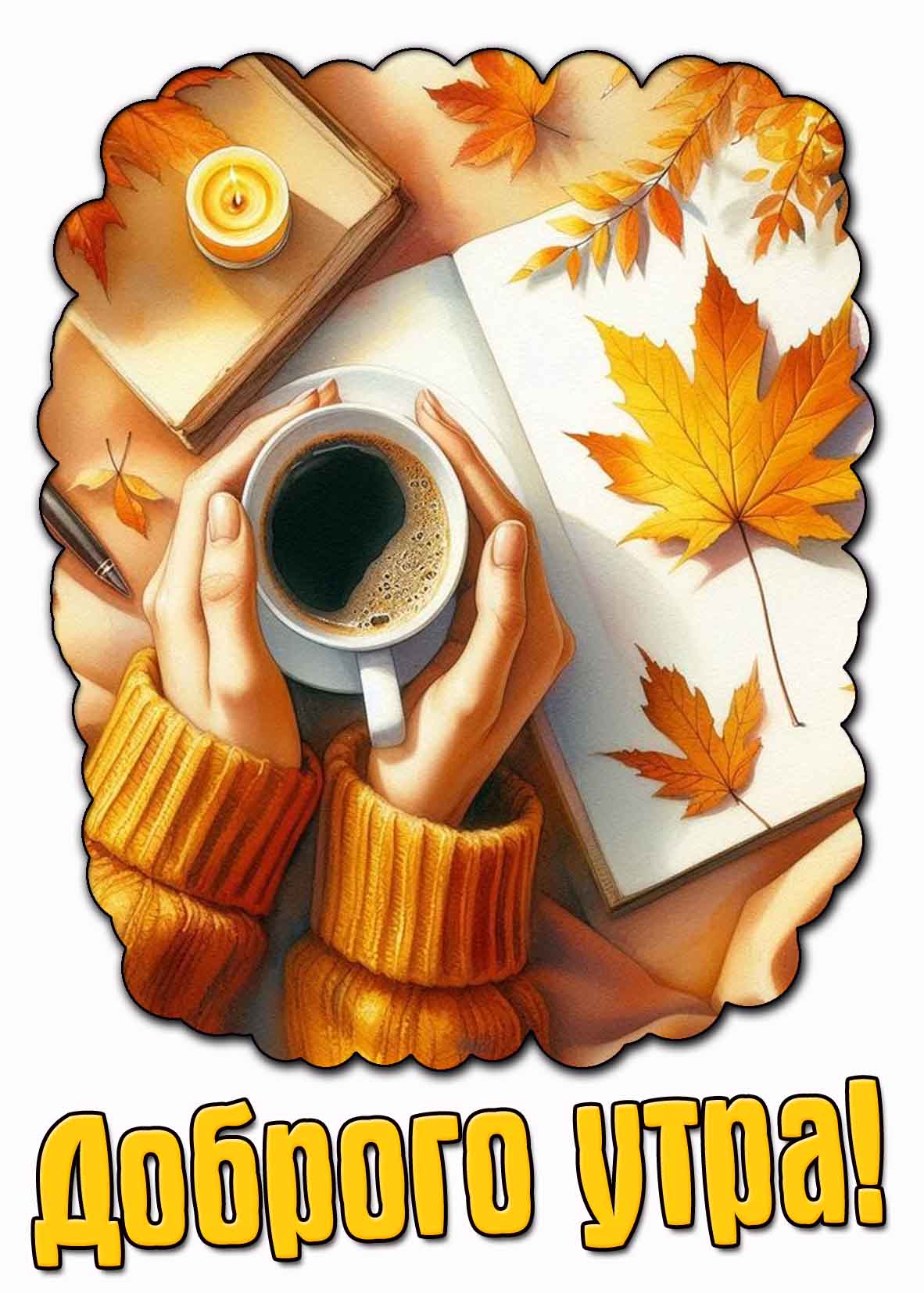 Доброго утра! - осеняя открытка с кофе