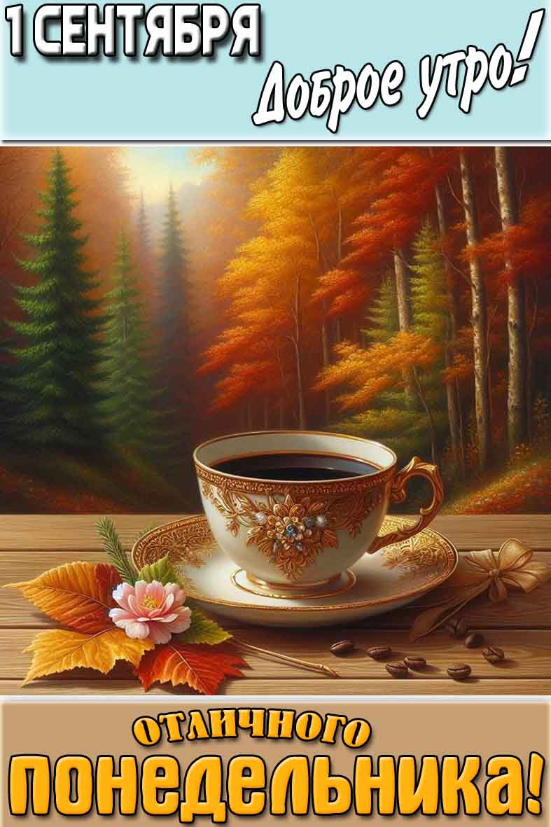 Осенняя открытка "1 сентября доброе утро! Отличного понедельника!"