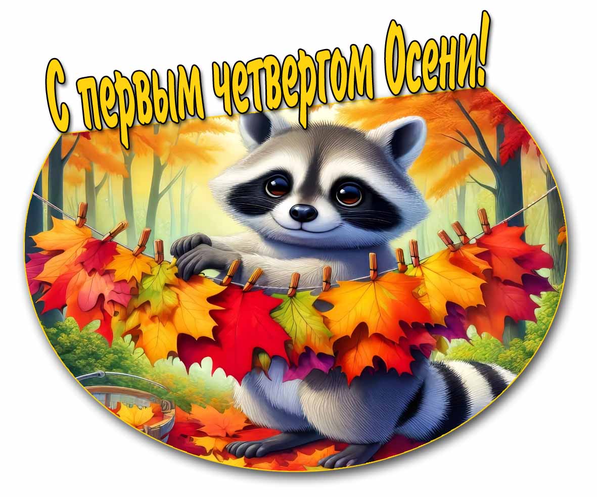 С первым четвергом Осени! - картинка с енотом