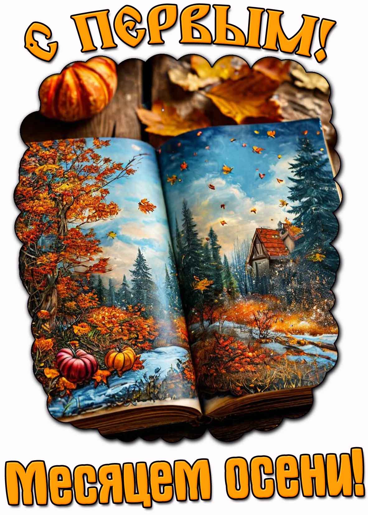 Красивая открытка "С первым! Месяцем осени!"