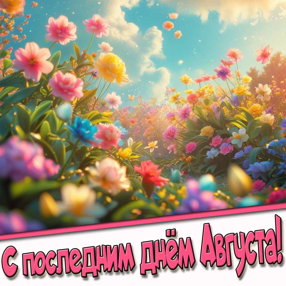 С последним днём Августа! - открытка с цветами