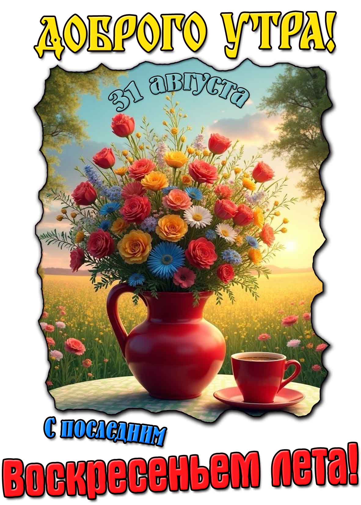 Открытка "Доброго утра! С последним воскресеньем лета!" - 31 августа