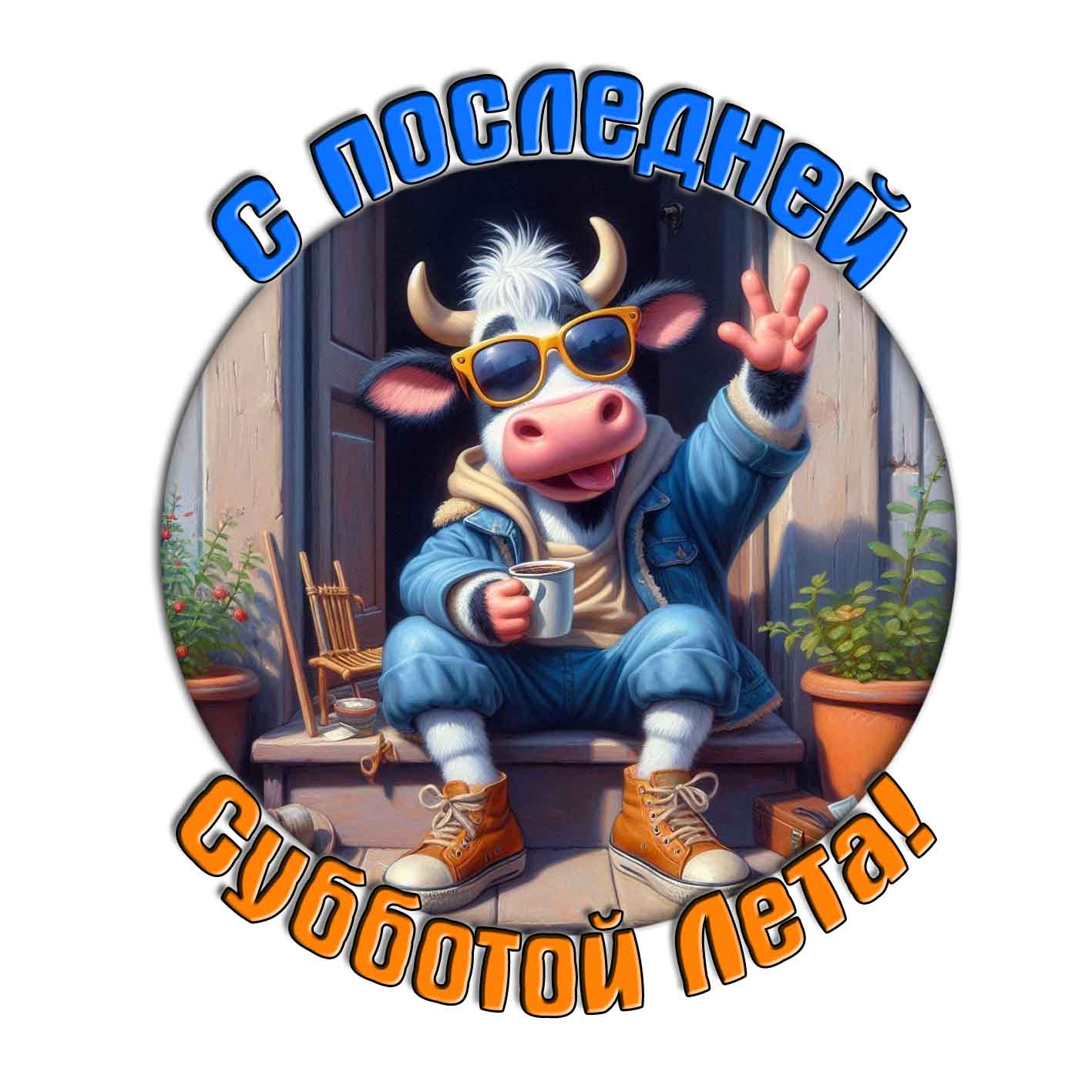 Мультяшный стикер с последней субботой лета