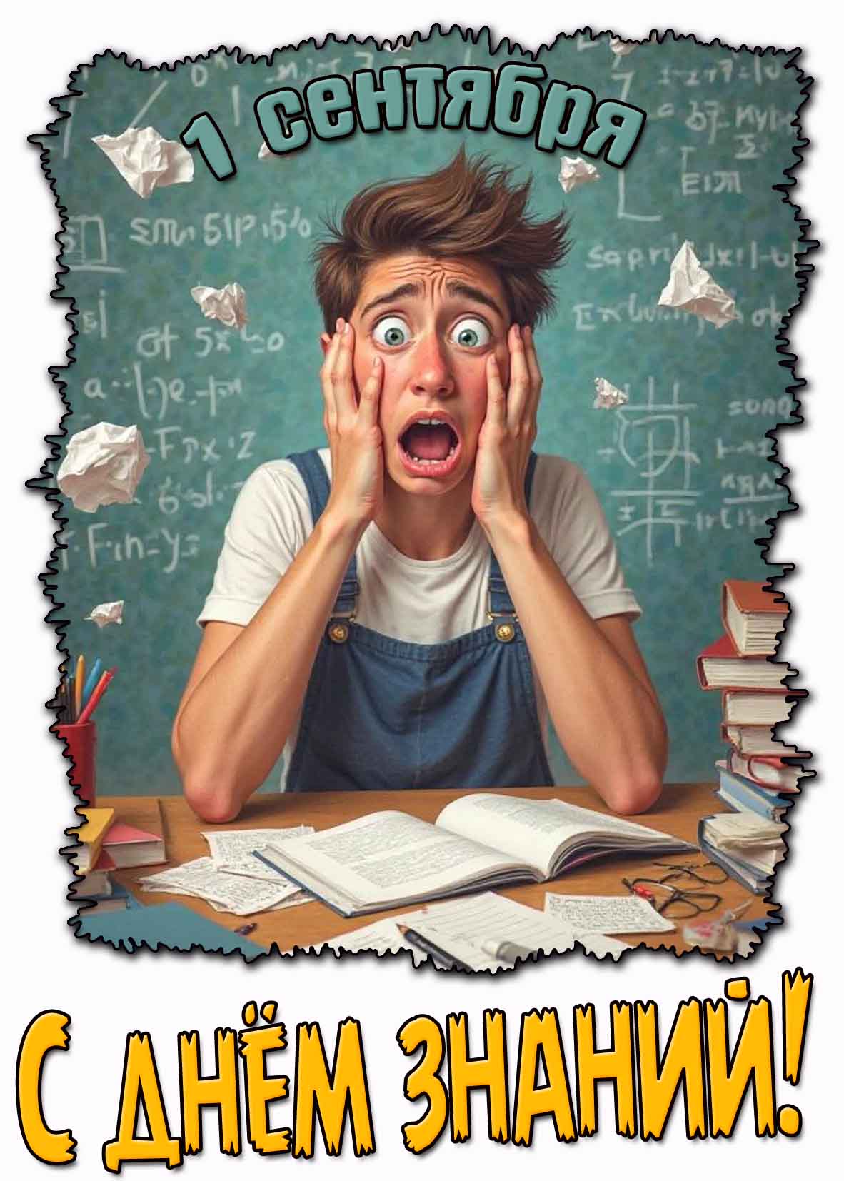 Смешная открытка "1 сентября - с днём знаний!"
