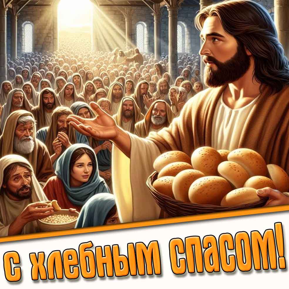 С хлебным спасом! - открытка с Христом